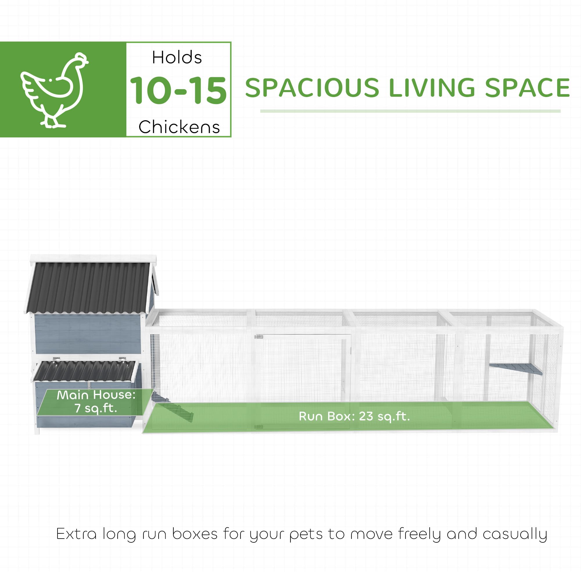 PawHut Extra Large Chicken Coop with 2 Nesting Box, 156 Wooden Hen House Poultry Cage with Extra Long Run Cage, Waterproof Wave